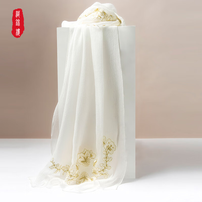 織錦樓春夏新款真絲繡花絲巾桑蠶絲圍巾防曬紗巾外搭優(yōu)雅小披肩女 花瑤曦