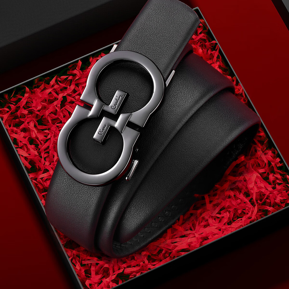 皮尔卡丹（pierre cardin）2025年最新款真皮皮带自动扣男时尚百搭男士腰带轻奢高端商务礼物 平纹枪色 专柜礼盒【真牛皮】 115cm