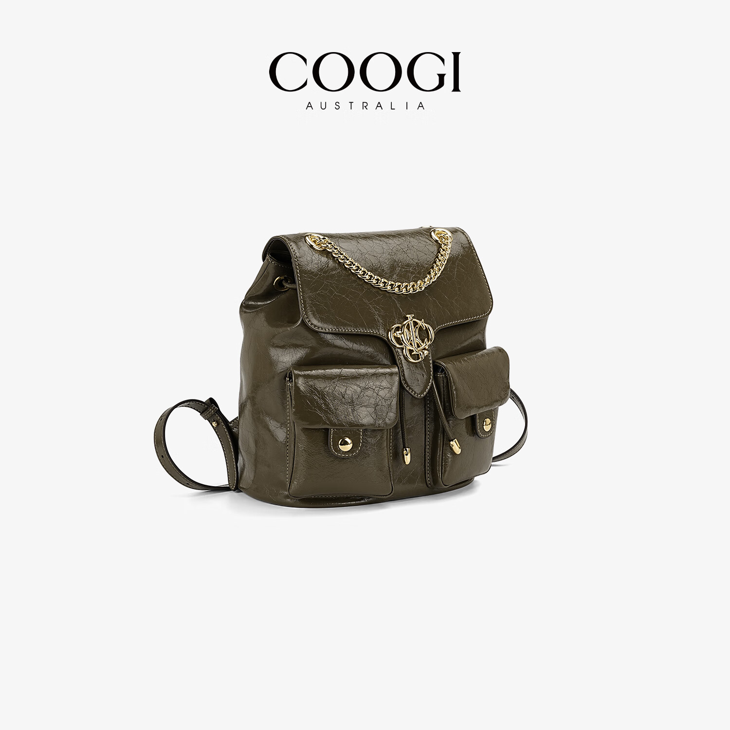 COOGI双肩包2025年女士大容量柔软多用背包书包双肩包包女包节日礼物 军绿色 25*15*27cm