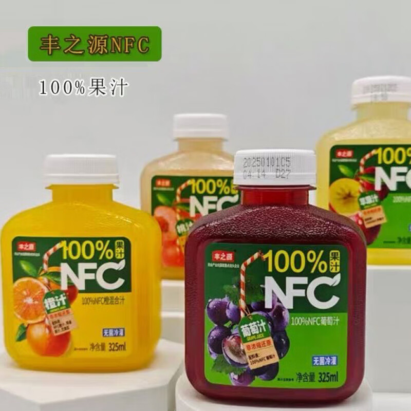 美意颂【】丰之源NFC果汁饮料橙汁葡萄汁蜜桃苹果汁非浓缩 NFC苹果汁325ml*6瓶