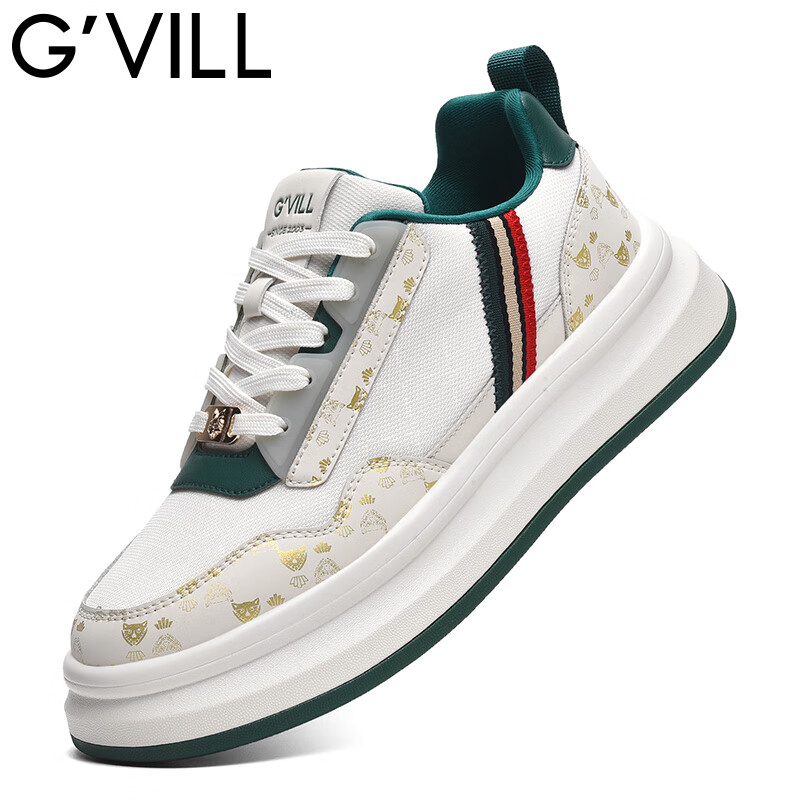 贵之步秋冬季低帮潮流舒适休闲板鞋厚底增高柔软减震运动鞋男鞋 米绿[网面款] G022 36 [运动鞋码]