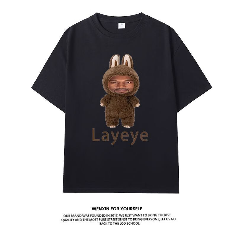 皇古迪恶搞kanye侃爷演唱会layeye创意同款周边短袖T恤男女应援纯棉衣服 黑色一 S
