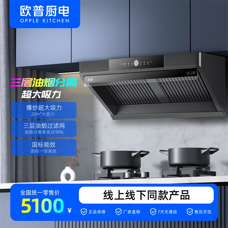 欧普照明（OPPLE）/一级能效/油烟分离/家用抽油烟机/CXW-265-CF808 黑色