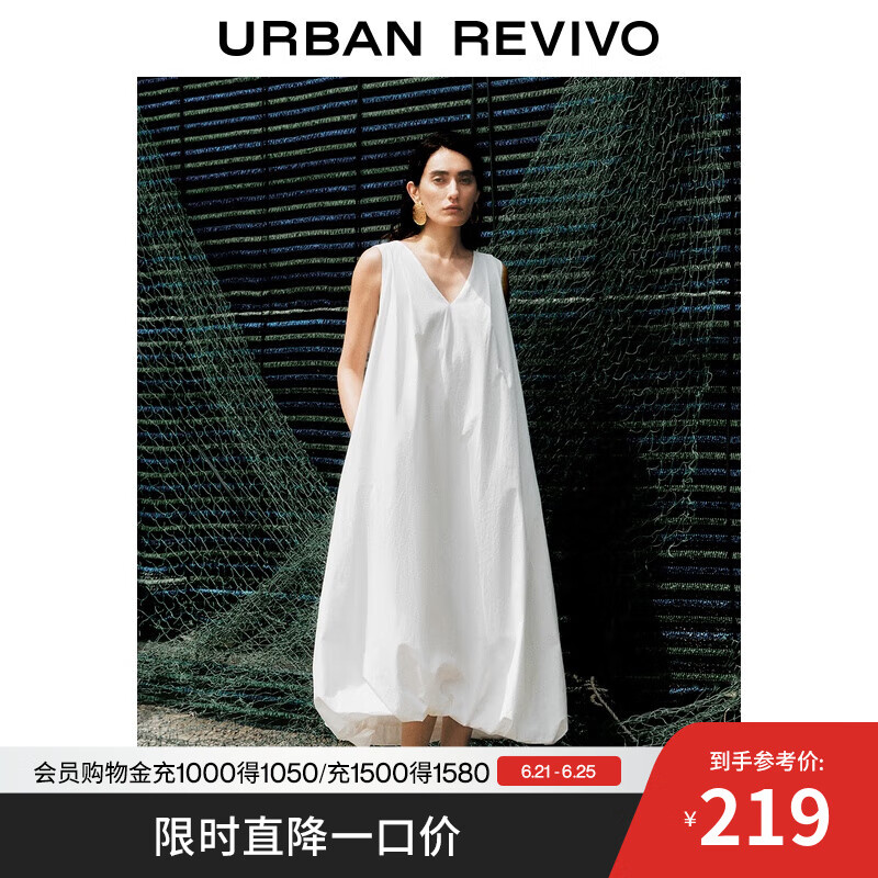 UR2025夏季新款女装度假风腰带V领无袖连衣裙UWH750040 本白 S