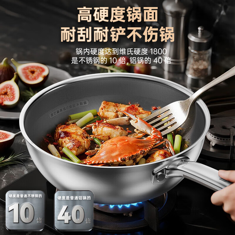 康巴赫第四代真钛0涂层不粘锅仿生小炒锅煎炒两用平底深煎锅家用锅具 【0涂层】【1人轻食】 24cm