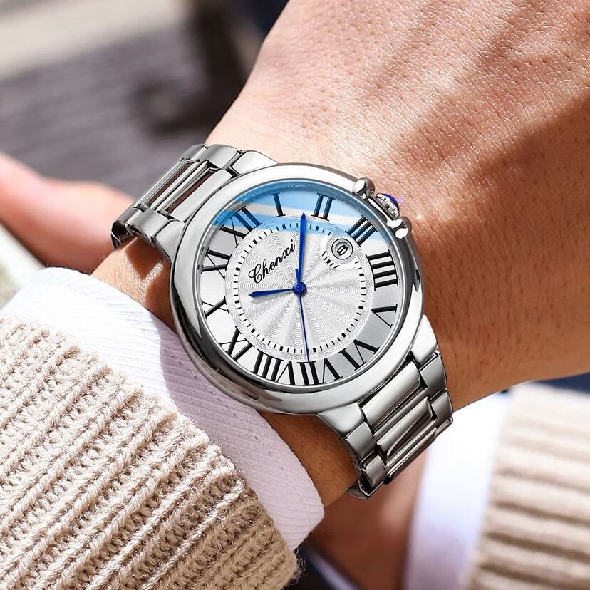 晨曦机械齿轮全自动手表镂空透底手表日历夜光男表男款腕表气球手表 黑面镂空透底 42mm