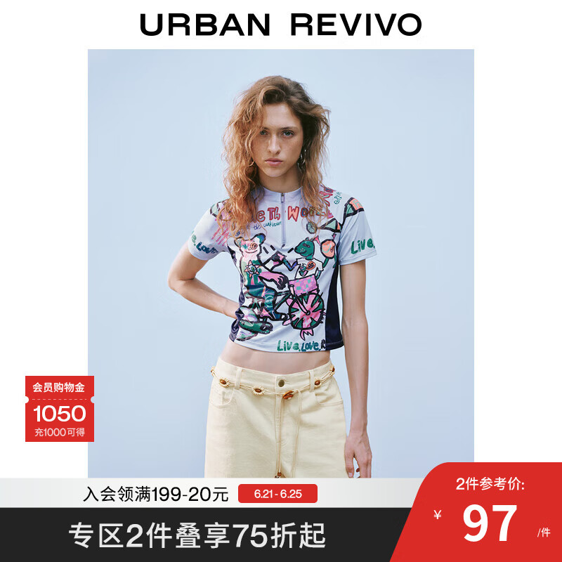 UR【野丸子】2025春季新款女装趣味撞色印花短袖T恤UYV450054 浅紫印花 M