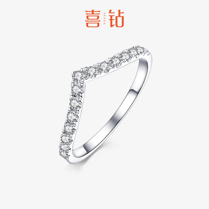 喜鉆滿天星系列PT950鉑金排戒群鑲鉆石戒指女疊戴V形鉆戒 I-J_淡白 20分以下不分級(jí)_【PT950鉑金】_1