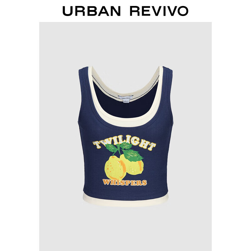 UR2025夏季新款女装休闲撞色假两件印花无袖背心UYL450073