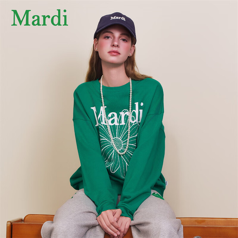 MARDI官方正品小雏菊印花卫衣女2025年秋季新款时尚宽松显瘦纯棉上衣 雏绿 XS