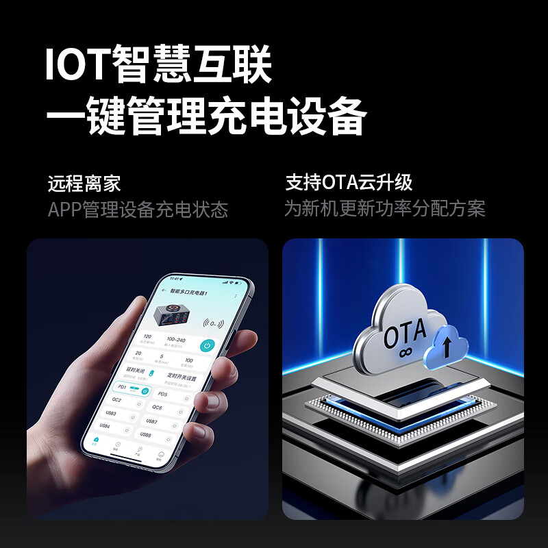 万隆欣桌面充电站多口usb快充PD100W大功率智能屏显闪充坞适用苹果华为手机笔记本通用插座 【APP控制款】充电器无线充磁吸定位【100W】