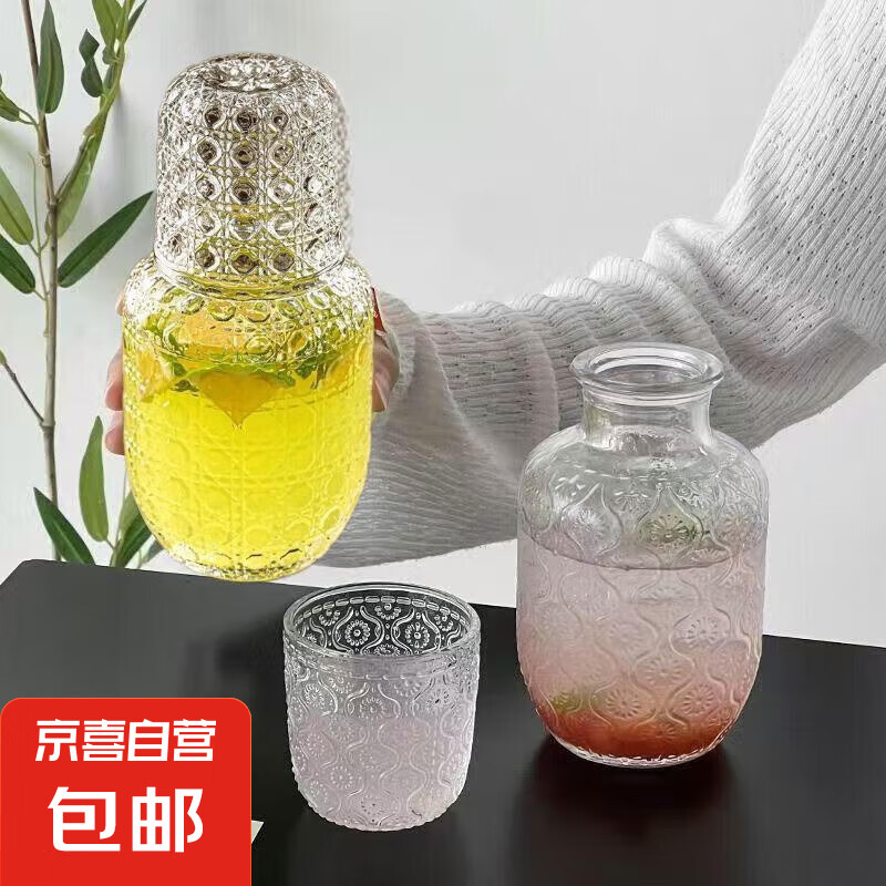 玻璃冷水壶套装家用凉水壶杯夏季冷饮冰镇果汁壶加厚冷泡茶壶 一壶一杯【570ml+200ml】