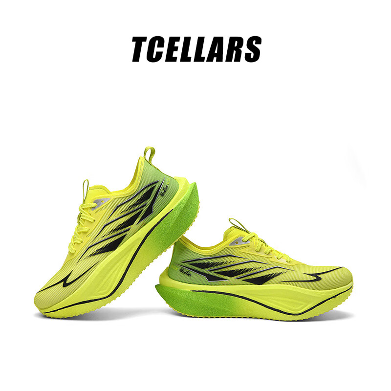 Tcellars跑鞋夏季新款厚底耐磨碳板跑步鞋专业竞速减震回弹运动鞋子 飓风黄 42