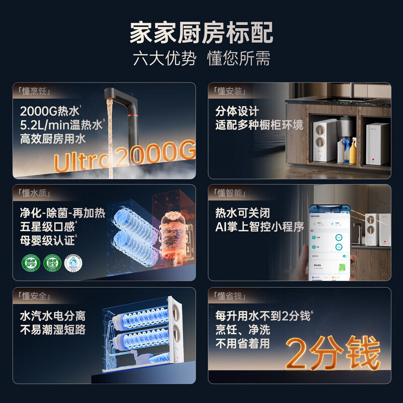 安吉尔加热净水器家用直饮机【肖战代言】【官方直营】分体式净饮机玉龙Ultra2000G流速体验 加热净水机  【重磅新品】创新分体净热黑科技加热净水器