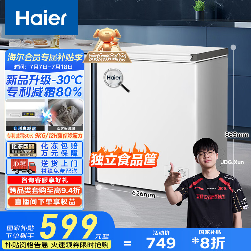 海尔（Haier）家用冰柜京东自营142升小冰箱小型冷柜大容量-30度深冷速冻保鲜BC/BD-142GHW9D家电国家补贴20%