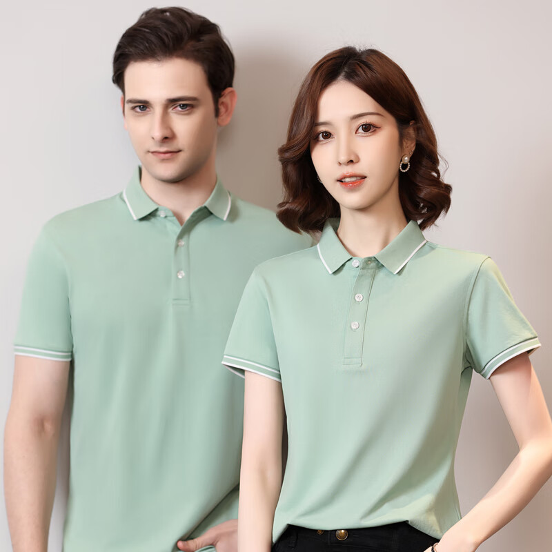 佐萨伦夏季短袖T恤工装定制企业Polo工作服印字订做工衣男女团体服班服 豆绿色 L
