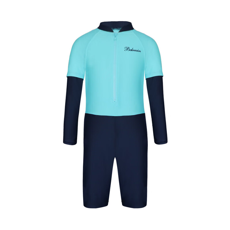 范德安兒童泳裝長袖防曬溫泉男童女童中大童學生游泳專用裝備 奇幻深海藍_淺色糖果藍 100 _52(4)