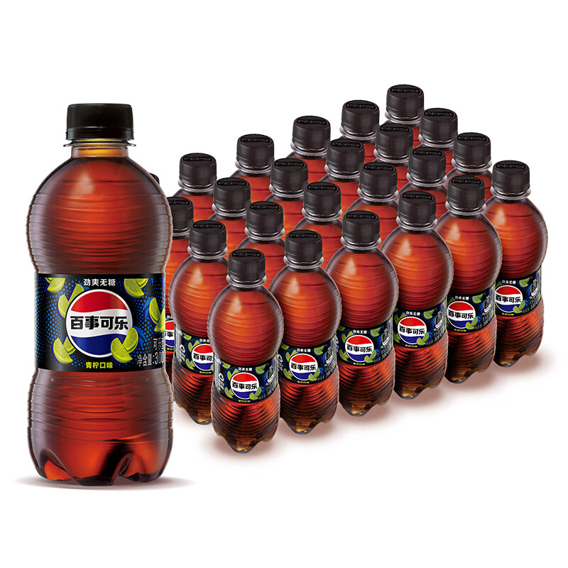 百事可乐Pepsi 无糖可乐 青柠味碳酸饮料汽水 300ml*24瓶 迷你瓶整箱装