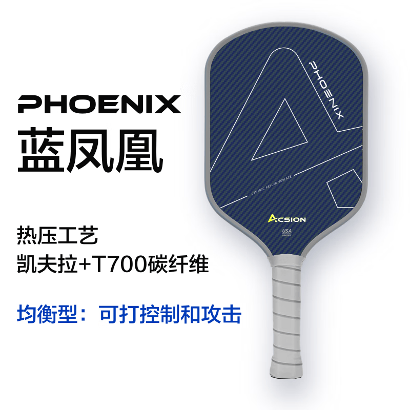 亚克逊ACSION凯夫拉匹克球拍板T700碳纤维 Pickeball专业比赛套装 【平衡型】蓝凤凰单拍