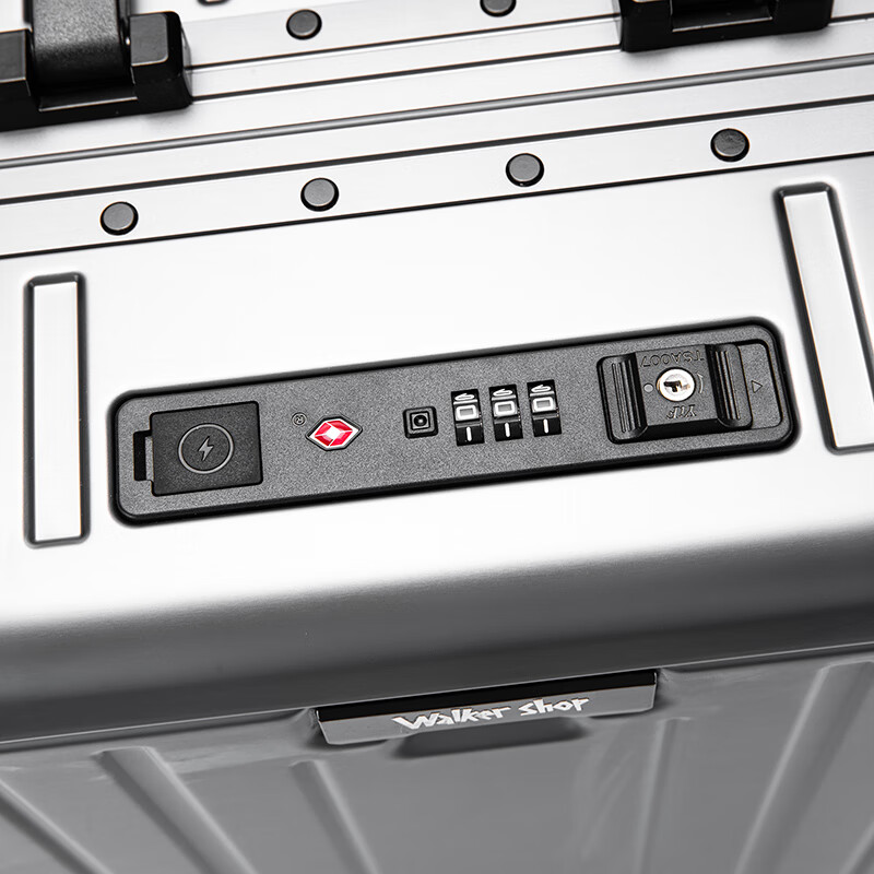 Walker Shop行李箱全铝镁合金旅行箱前开盖商务登机箱男女铝框万向轮拉杆箱子 黑色 20英寸