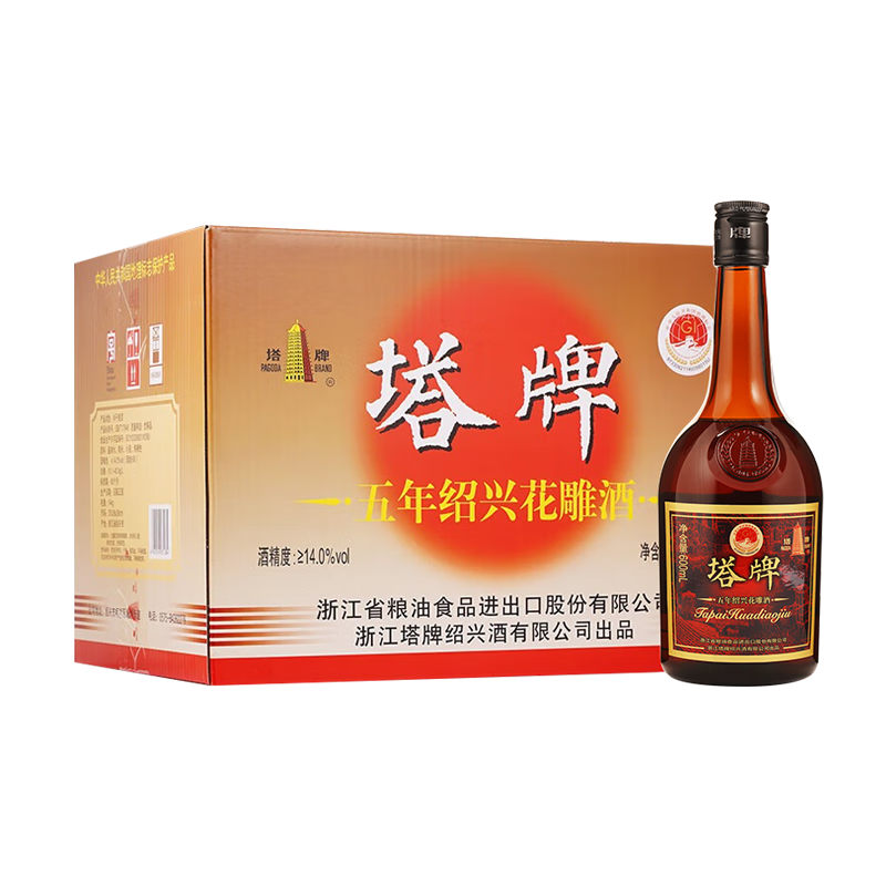塔牌 五年陈花雕酒 绍兴黄酒 半干型手工冬酿糯米酒 600mL 12瓶