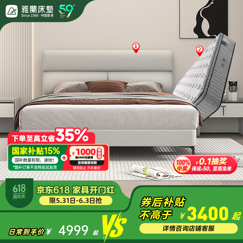 雅蘭極簡風(fēng)軟包皮床大小戶型臥室軟床雙人床1.8米2米真皮床 巴黎之夜 巴黎之夜+有度旗艦3.0 1.8*2.0m (齊邊款)