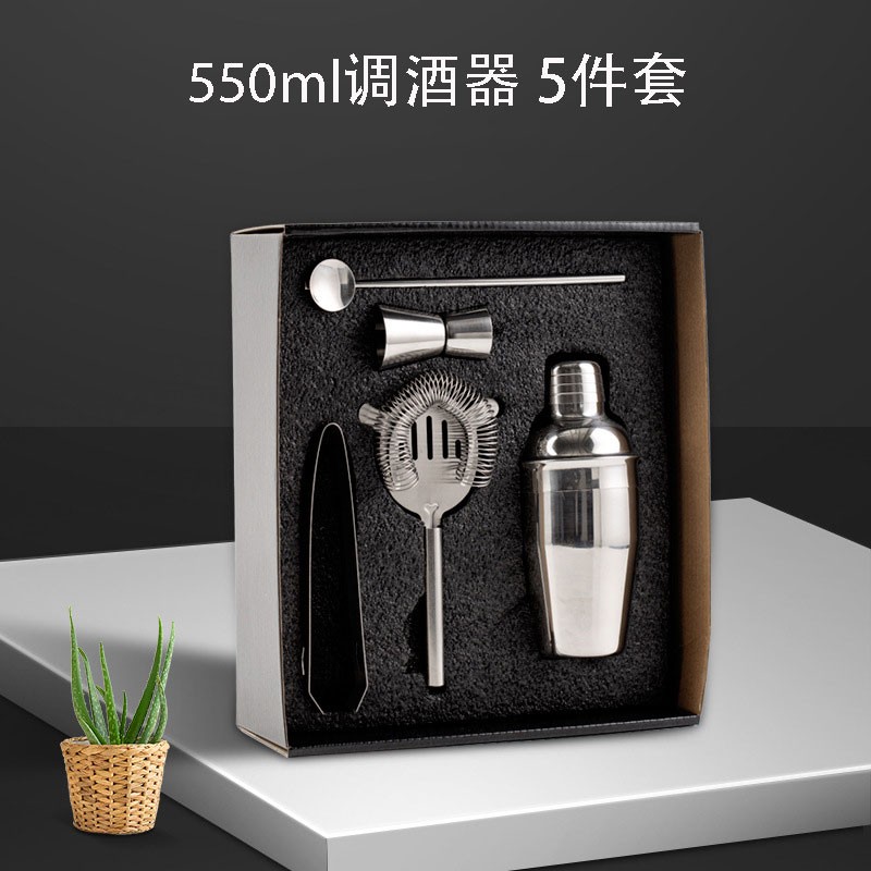 费纳斯优质不锈钢调酒器套装5件套盒装鸡尾酒酒吧雪克壶摇酒器工具