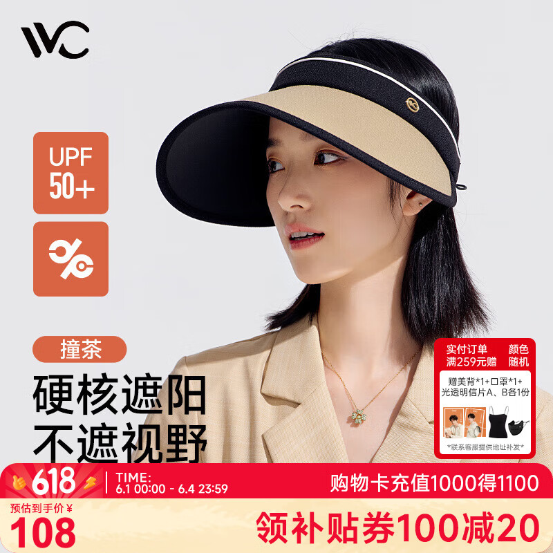 VVC成毅推荐防晒遮阳帽空顶帽遮脸防紫外线遮阳女帽子成人款-撞茶