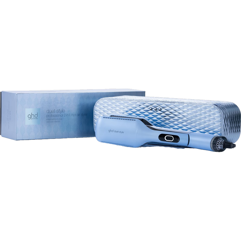 ghd Duet Style 陶瓷直发造型器夹板卷发棒 节日限量版冰蓝色 直发器电吹风多功能二合一 自动关闭