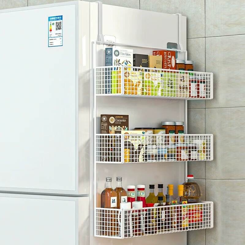 邦林纳冰箱置物架侧面挂架壁挂免打孔厨房用品多功能零食果蔬放菜收纳架 黑色三层大号【加厚材质】