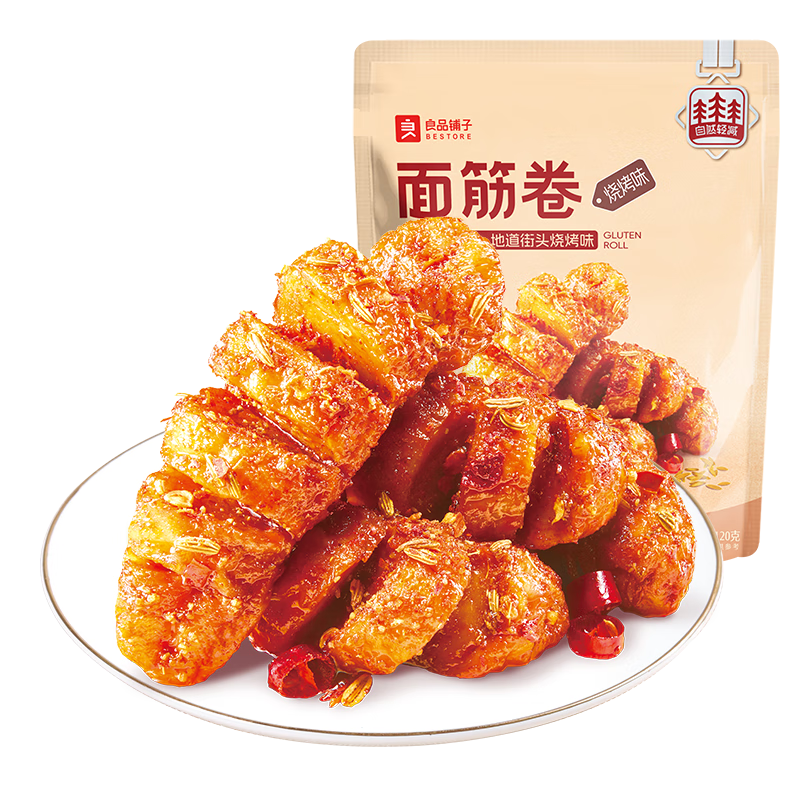 良品铺子 面筋卷烧烤味烤面筋卷网红辣条味豆干小零食儿时怀旧小吃120g
