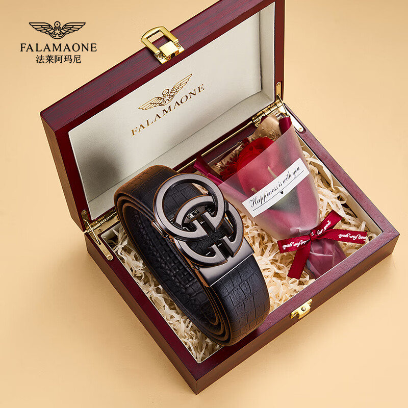 FALAMAONE皮带男真皮2025新款男士腰带商务休闲自动扣牛皮裤腰带男生日礼物 京仓直发/枪色鳄鱼纹【专柜礼盒】 120cm 改尺寸联系客服或下单备注