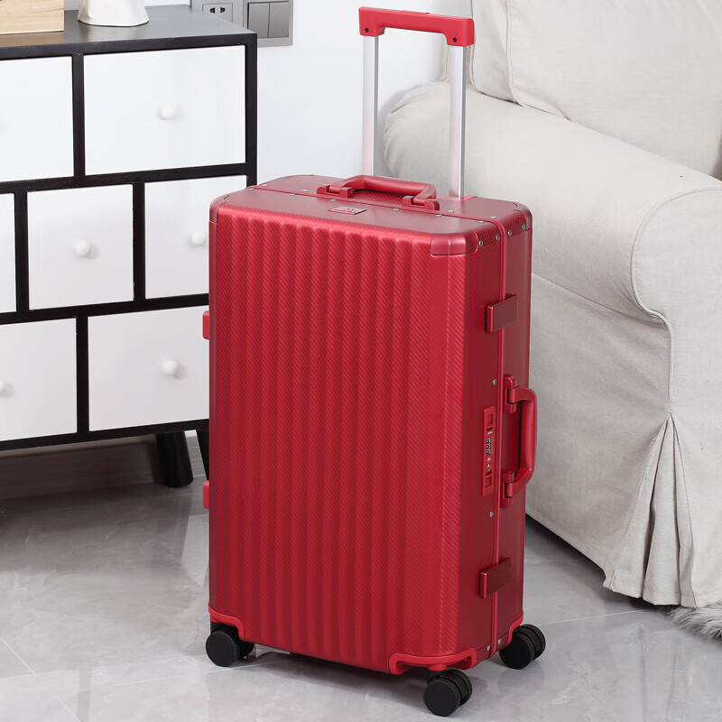 金登仕鋁鎂合金行李箱結婚紅色陪嫁箱全金屬拉桿箱備婚旅行密碼箱 紅色 20寸(鋁鎂合金材質(zhì)登機箱)