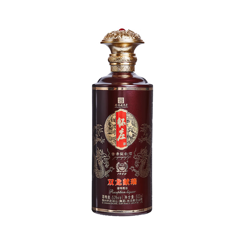 怀庄1983双龙献瑞纯粮优级酱香白酒(500ml+100ml)礼盒装带礼袋 53度 500mL 4瓶 送100ml 4瓶