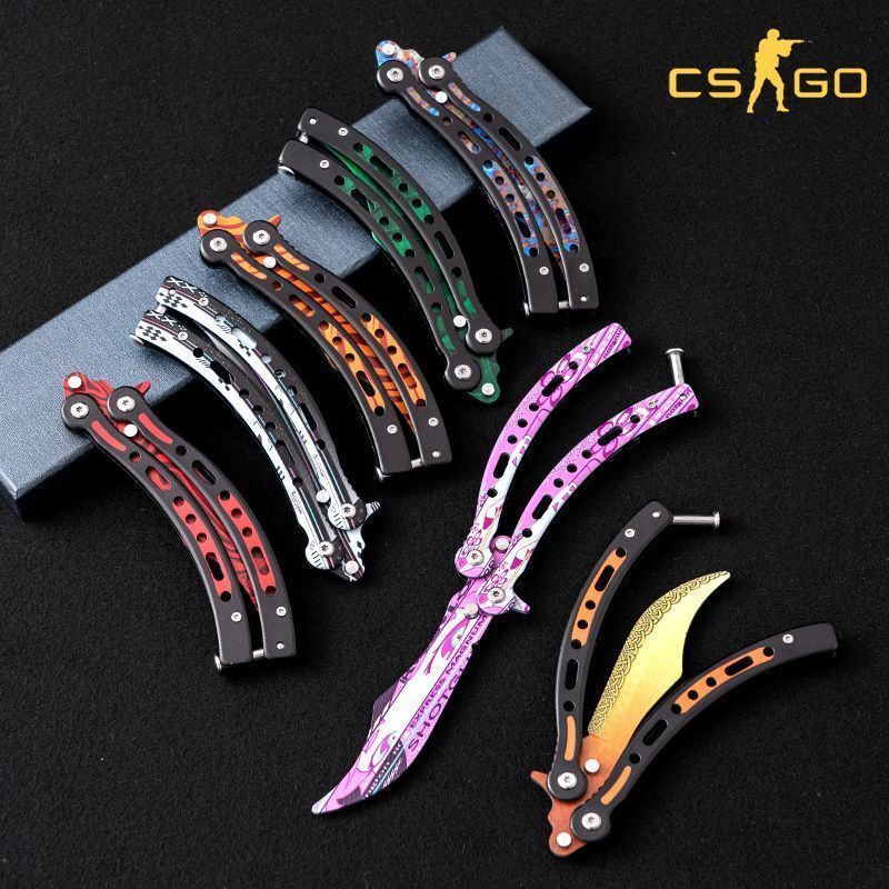 溥畔csgo同款蝴蝶玩具新手练习折叠式cf蝴蝶梳子重型全钢学生版不开刃 CSGO)淬火 单把+全套教程