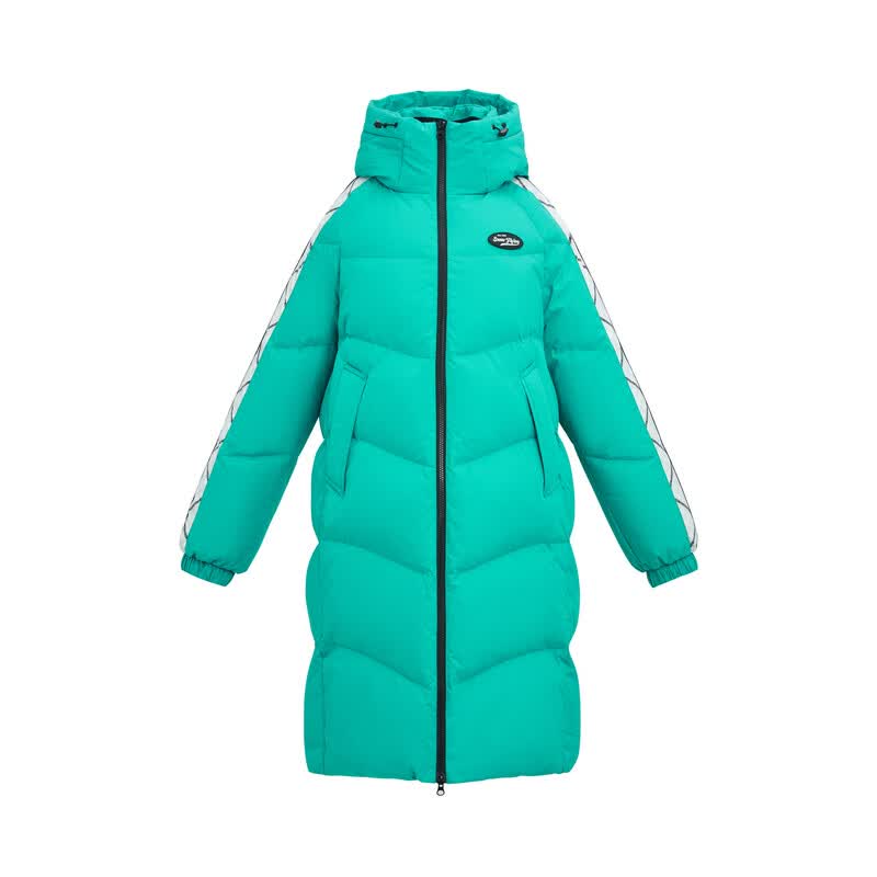 雪中飞【商场同款】女士长款运动羽绒服休闲时尚百搭连帽立领款防风御寒 青枝绿|4657 XL /175/96A