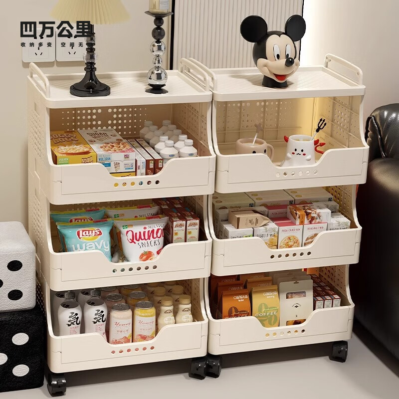 四万公里零食置物架小推车收纳架子落地多层客厅整理架带轮移动储物架