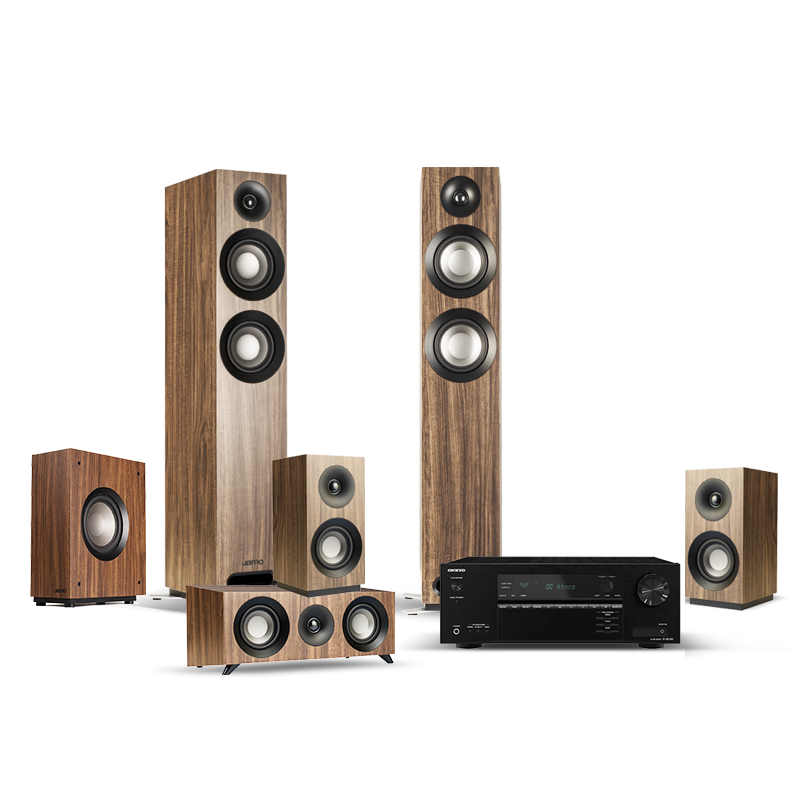 尊寶（JAMO）S807音響+安橋SR3100功放機(jī)5.1家庭影院主音箱家用電視影院套裝環(huán)繞音箱8英寸有源低音炮胡桃木