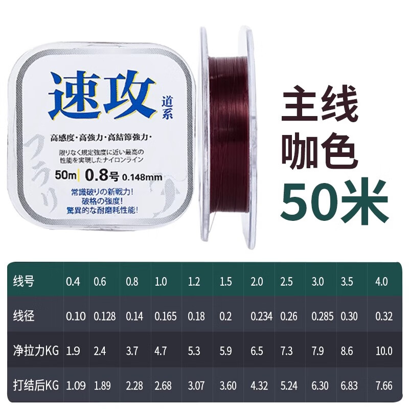 千渡速攻鱼线正品子线日本进口原丝尼龙线钓鱼线大物竿耐磨王钓鱼线 【速攻主线咖色】型号可自选 2.0号