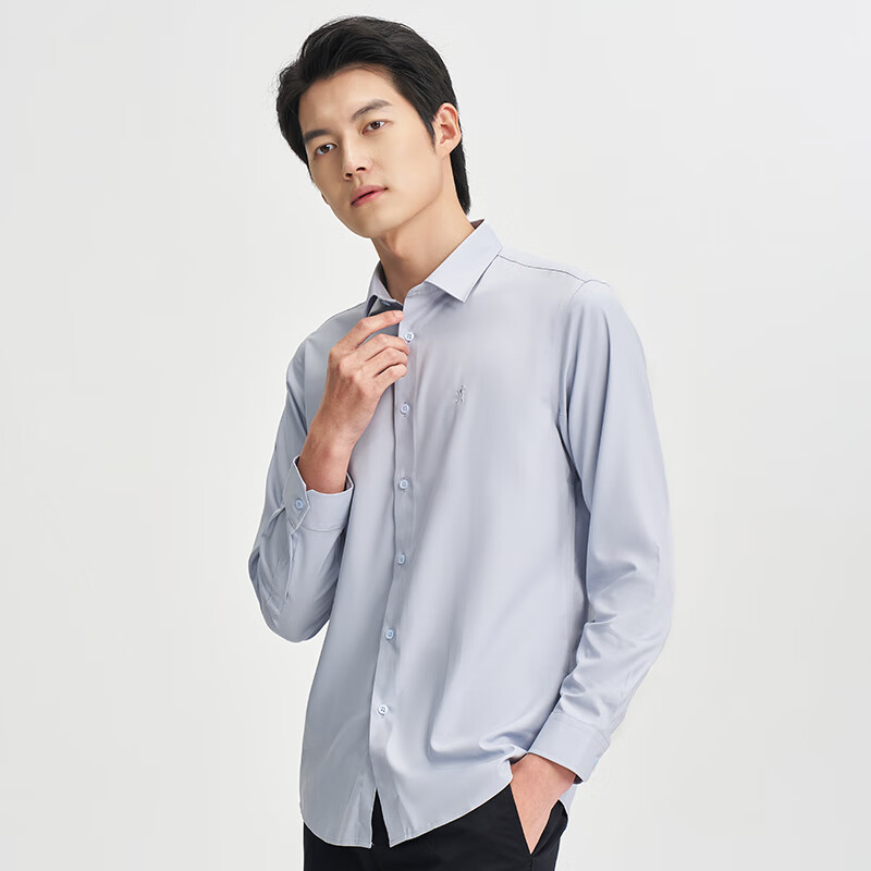 才子（TRIES）男士长袖衬衫纯色凉爽丝滑莫代尔桑蚕柔软面料商务衬衣白衬杉上装 灰色 2XL 41(175/96A)