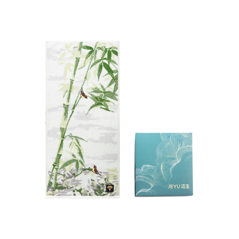 洁玉新疆长绒棉毛巾礼盒130g 高档纯棉男女洗脸巾面巾1条装 竹间逸羽