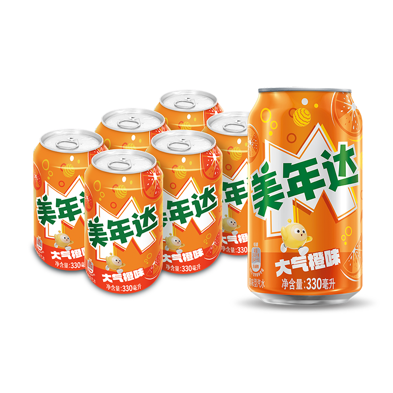 百事可乐美年达X蛋仔派对 大气橙味汽水碳酸饮料330ml*6听 新老包装随机