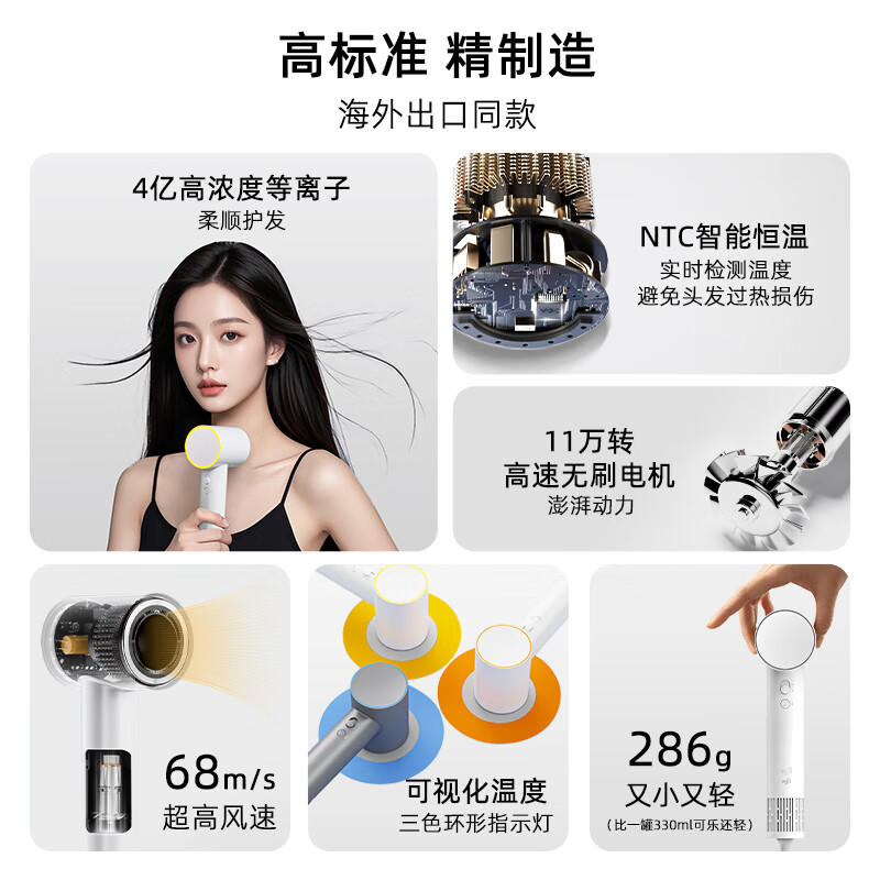 vgo高速吹风机家用等离子护发大功率速干大风力电吹风生日礼物风筒 星空灰