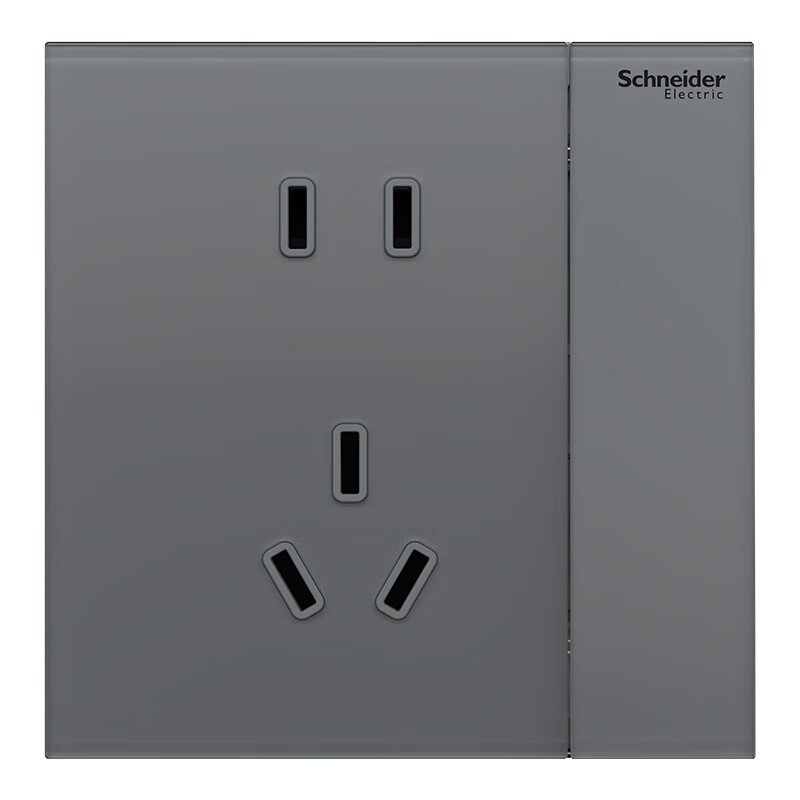 施耐德开关插座面板 家用86型 二三五孔墙壁电源插座 致铂系列璃雾灰色 五孔带开关插座(可分控灯)