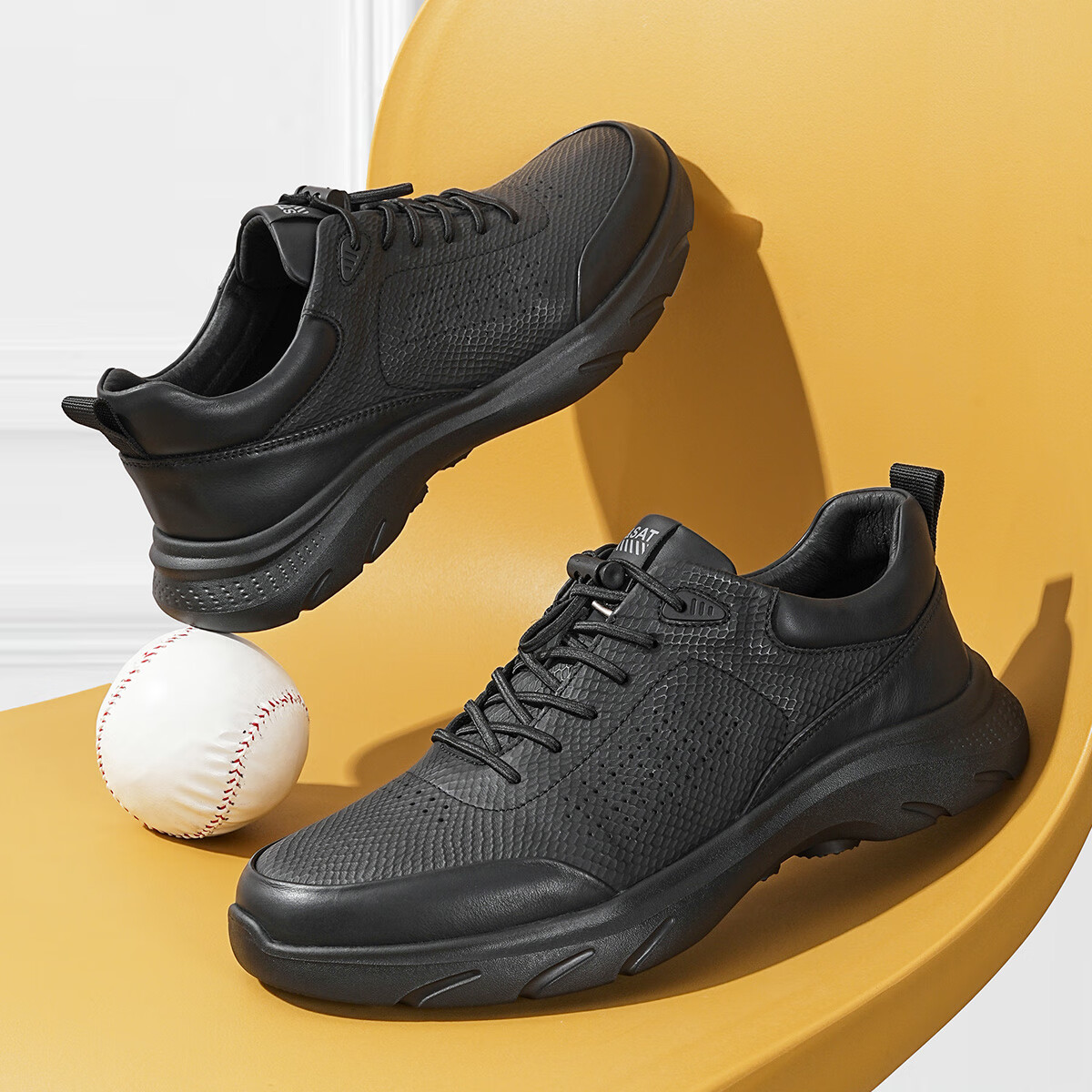 星期六男鞋头层牛皮男士皮面系带跑步鞋运动老爹鞋休闲皮鞋