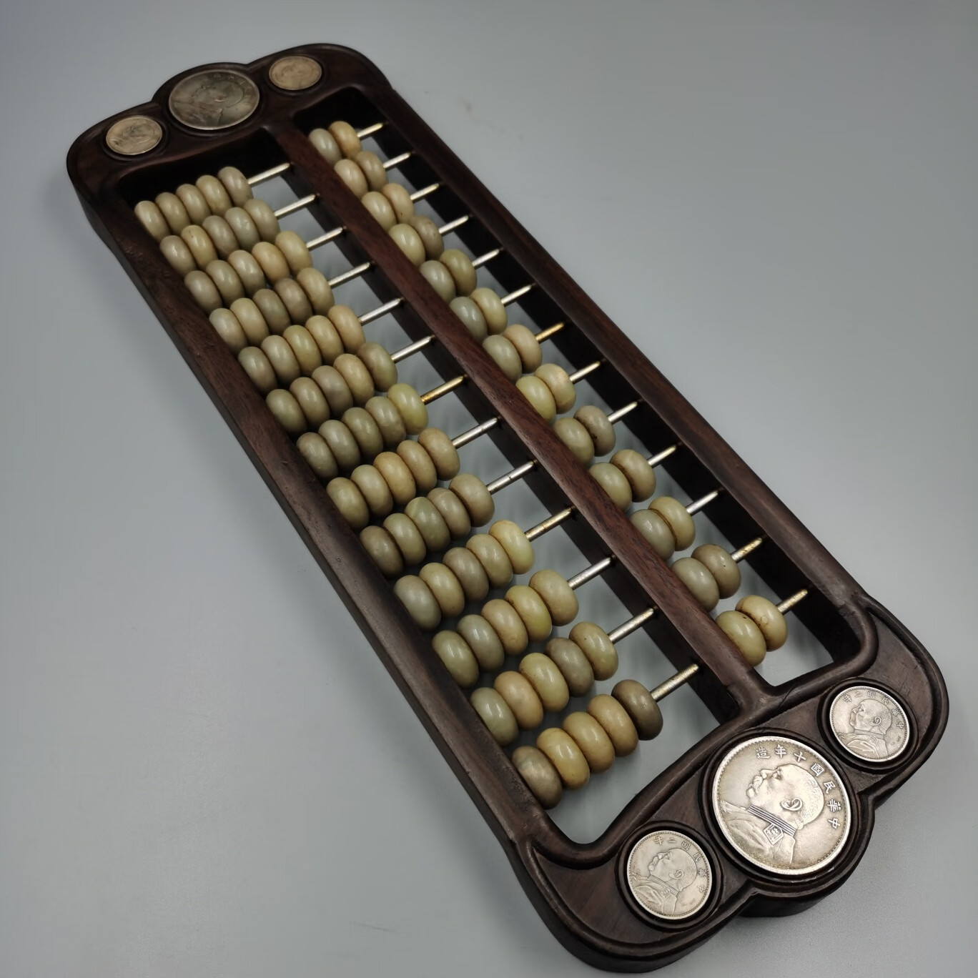 美衣羊古玩收藏摆件实木算盘玉珠算盘镶银元民国算盘民国十年仿古