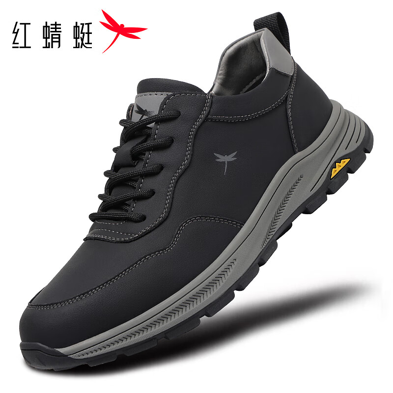 红蜻蜓男鞋低帮时尚跑步运动鞋户外轻便百搭旅游休闲鞋EXA350561黑灰42