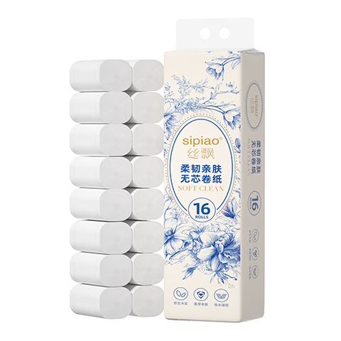 丝飘无芯卷纸卫生纸原生木浆家用厕纸纸巾可湿水加厚加大800g 5层 50g/卷*16卷 【1大提优享装】
