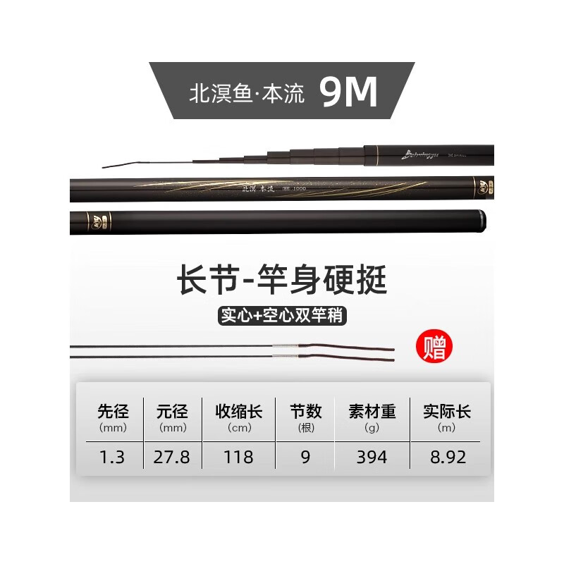 北溟魚炮竿長桿8/9/10/12/13米魚竿手桿打窩竿超輕超硬碳素釣魚竿 9m 本流