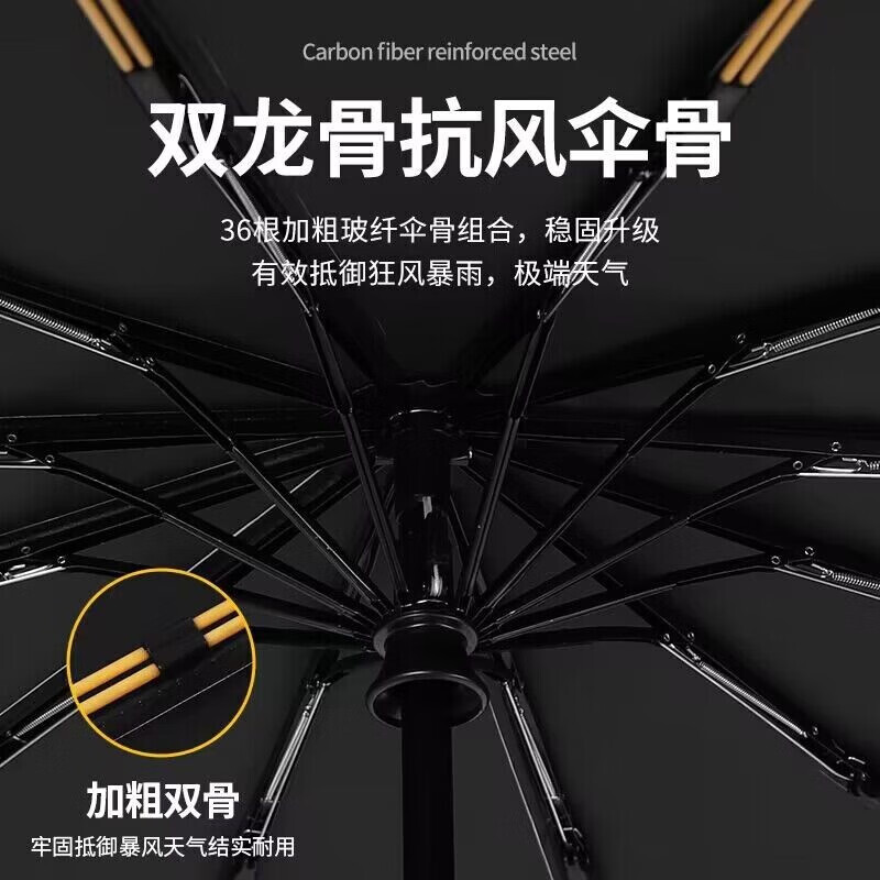 祈晴全自动雨伞男士女用双人大号防晒伞晴雨两用折叠遮阳伞 【96骨-加大自动雨伞】星陨黑